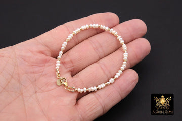 14 K Gold Filled Beaded Pearl Bracelet, Women's Natural Freshwater Pearls Beaded Bracelet, 4 mm Stacking Bracelet, Hand Made